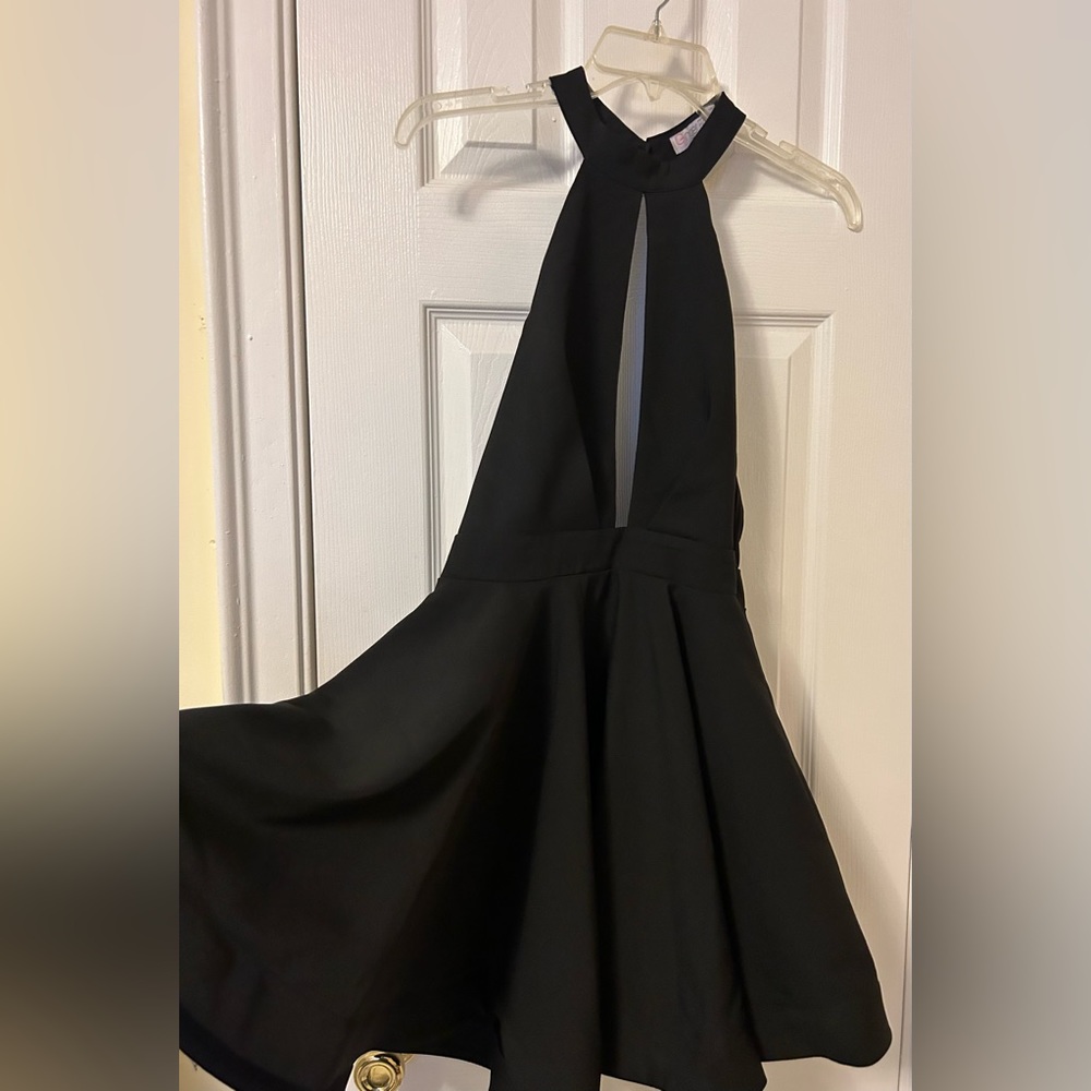 Black Mock Neck Halter Mini Dress Flare Women’s Size L